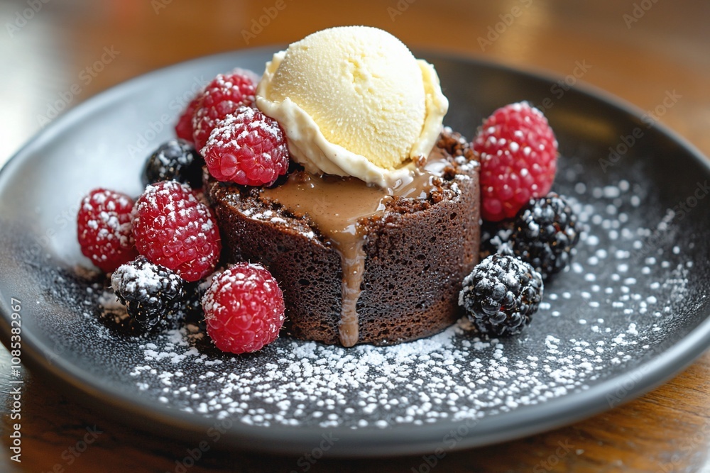 Decadent Chocolate Cake with Ice Cream and Fresh Berries Decadent Chocolate Cake with Ice Cream and Fresh Berries