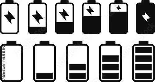 Smartphone charging battery icon set. battery level indicator icons. Concept power, energy, low , full, empty sign. battery charge levels. 