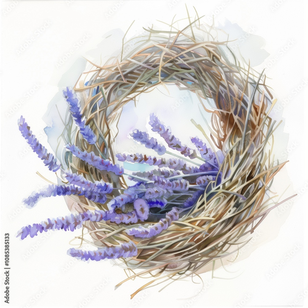 Lavender and nest wreath design for Easter and spring decor projects Lavender and nest wreath design for Easter and spring decor projects