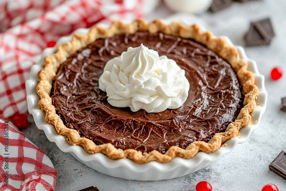Delicious Chocolate Pie with Whipped Cream and Garnishes Delicious Chocolate Pie with Whipped Cream and Garnishes