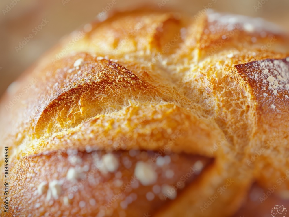 Golden Crust, Freshly Baked: A close-up view of a freshly baked bread, showcasing its golden crust and delicate texture. The image captures the warm, inviting aroma of freshly baked bread. Golden Crust, Freshly Baked: A close-up view of a freshly baked bread, showcasing its golden crust and delicate texture. The image captures the warm, inviting aroma of freshly baked bread.