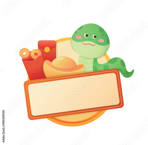 Chinese Year of the Snake frame or banner, shopping ad or template, red envelope with ingots