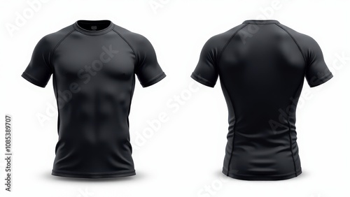Obraz na płótnie Front and back view of a detailed rashguard mockup. Perfect for showcasing realistic texture, smooth material, and stitching details. w salonie