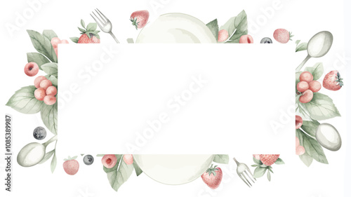 Summer frame with berries and leaves. Hand drawn vector illustration on white background.