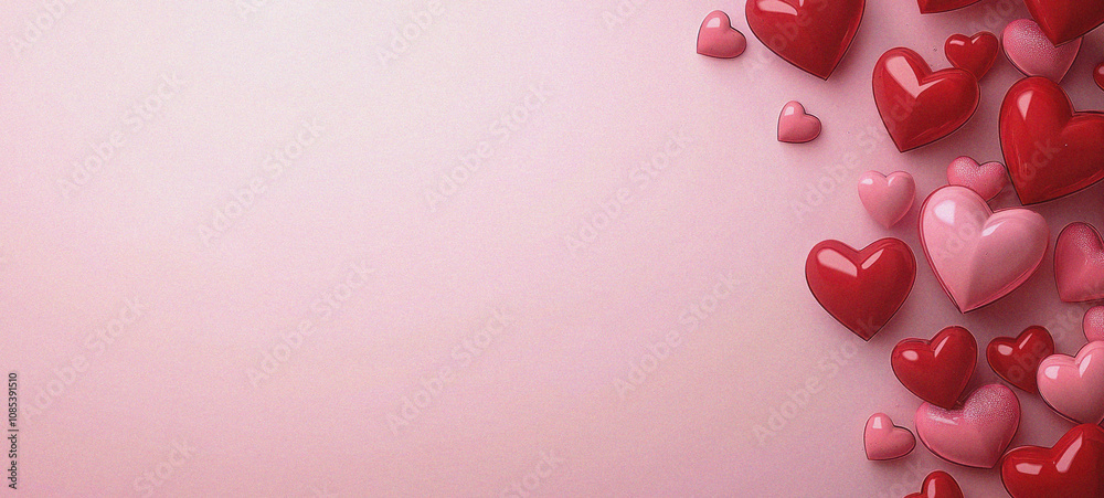 Valentine's Day with red heart-shaped balloons illustration banner template design with noise texture for valentine's theme background. Valentine's Day with red heart-shaped balloons illustration banner template design with noise texture for valentine's theme background.