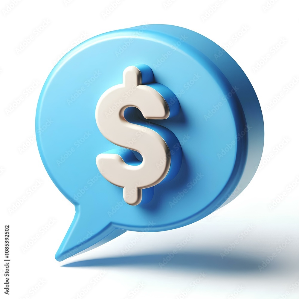 3D Cartoon Chat Bubble with Dollar Sign, Isolated on White 3D Cartoon Chat Bubble with Dollar Sign, Isolated on White
