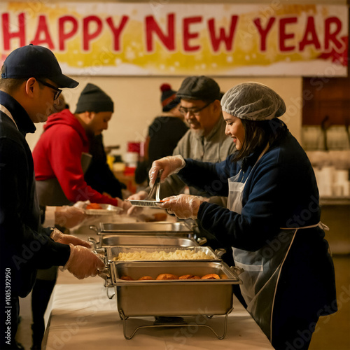 Volunteers Serving Food at a Community Event for New Year Celebration-2