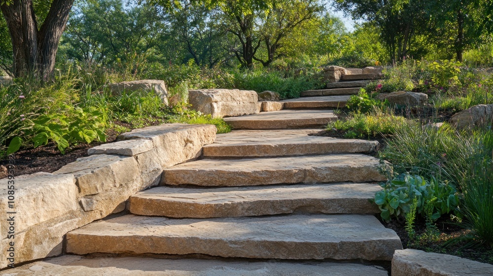 Stone Steps Leading Up Through Lush Greenery Stone Steps Leading Up Through Lush Greenery
