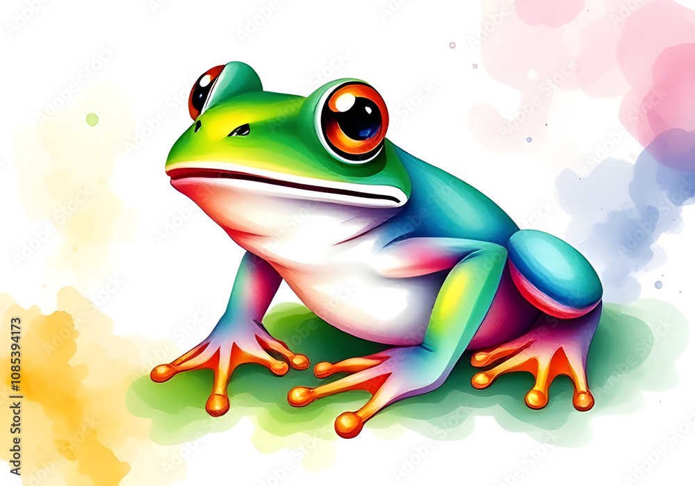 Colorful frog with cool isolated pop art style background Colorful frog with cool isolated pop art style background