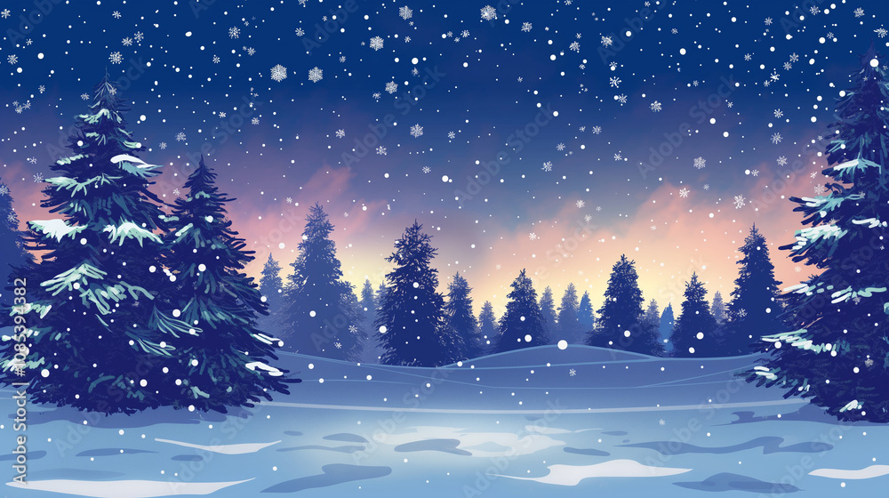 Fototapeta premium Snowfalling on christmas tree with copy space, Christmas vector illustration.