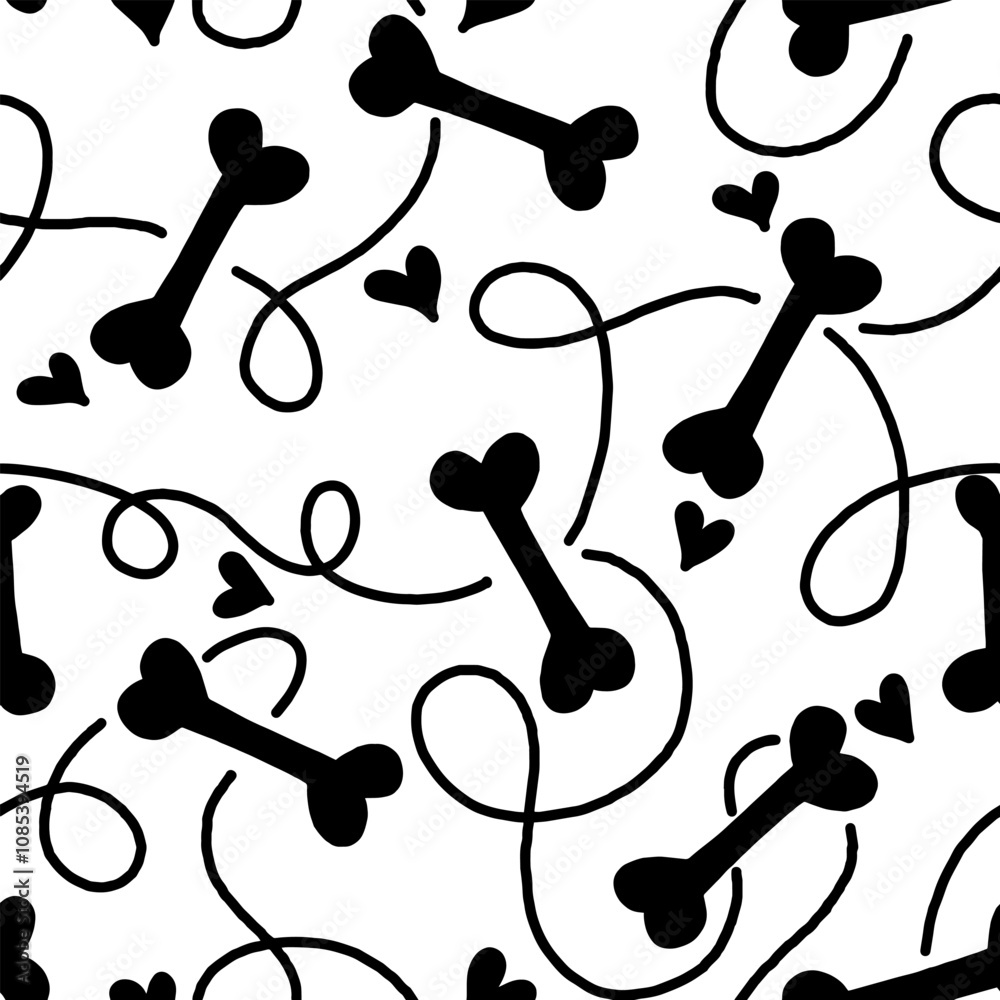 Seamless dog bone pattern with ribbon background