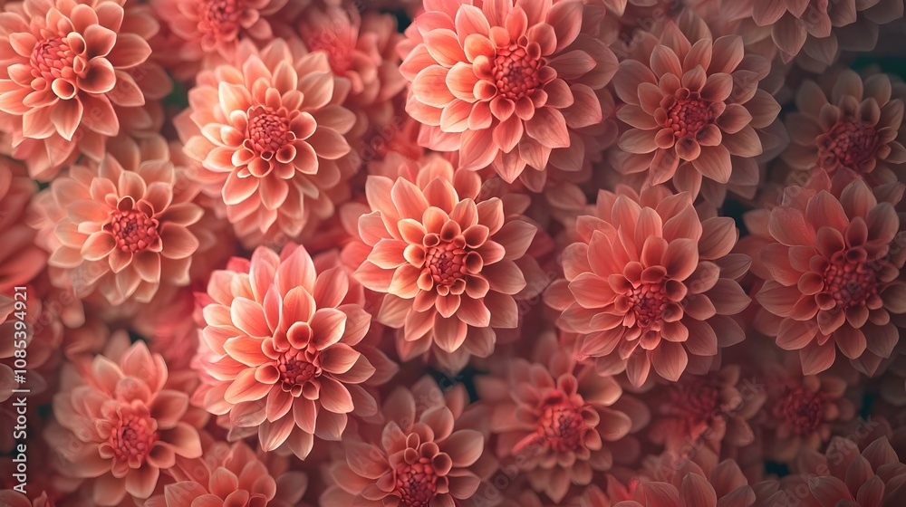 Vivid Coral Dahlias in a Lush Floral Pattern Vivid Coral Dahlias in a Lush Floral Pattern