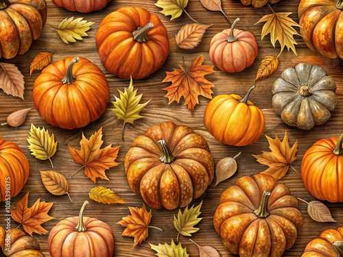 Autumn Pattern with Brown Pumpkins for Textile and Wallpaper photo