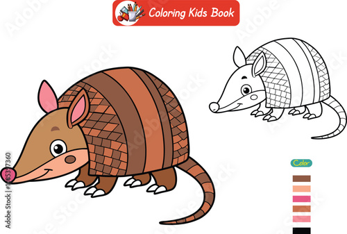 Coloring book for kids armadillo vector photo