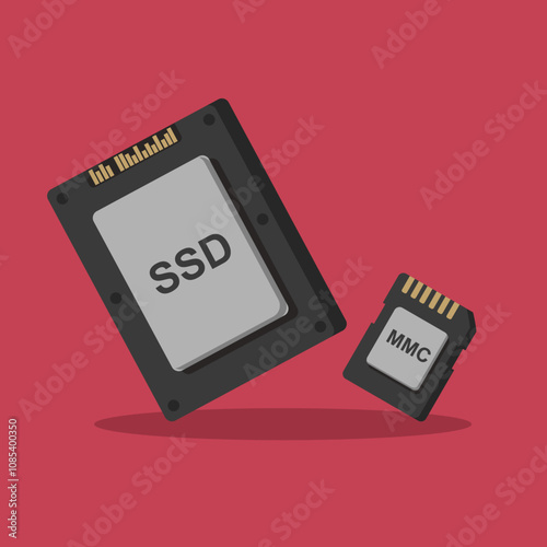 Flat illustration memory card, ssd and mmc card