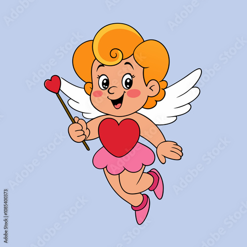 Cute Cupid Character for Valentine's Day, Cute and Playful Cartoon Cupid, Adorable Cupid Vector