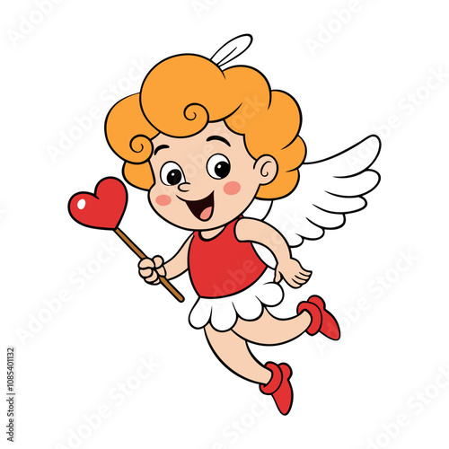 Cute Cupid Character for Valentine's Day, Cute and Playful Cartoon Cupid, Adorable Cupid Vector photo