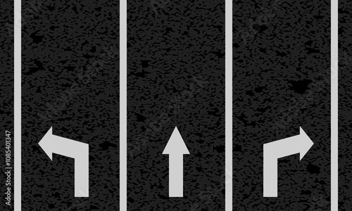 3 different moving highway road marking, city street direction mark, vector illustration