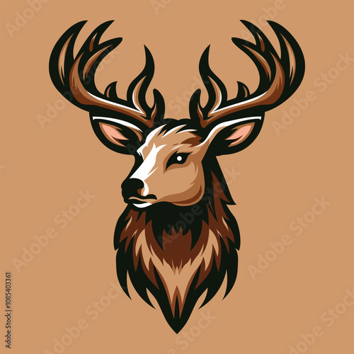 A deer head with horns on a brown background