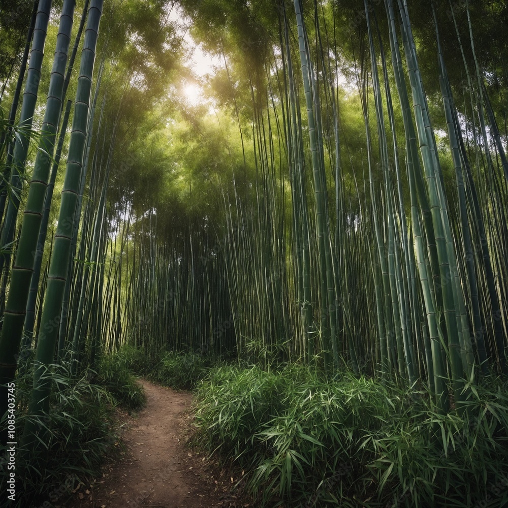 Naklejka premium A tranquil bamboo grove swaying gently in the breeze.