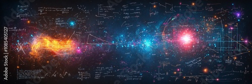 Cosmic Calculus Abstract Background with Glowing Equations and Formulas on a Chalkboard