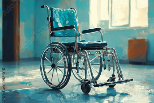 Medical Wheelchair with Safety Features in Hospital Room