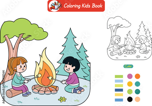 Coloring book for kids bonfire vector