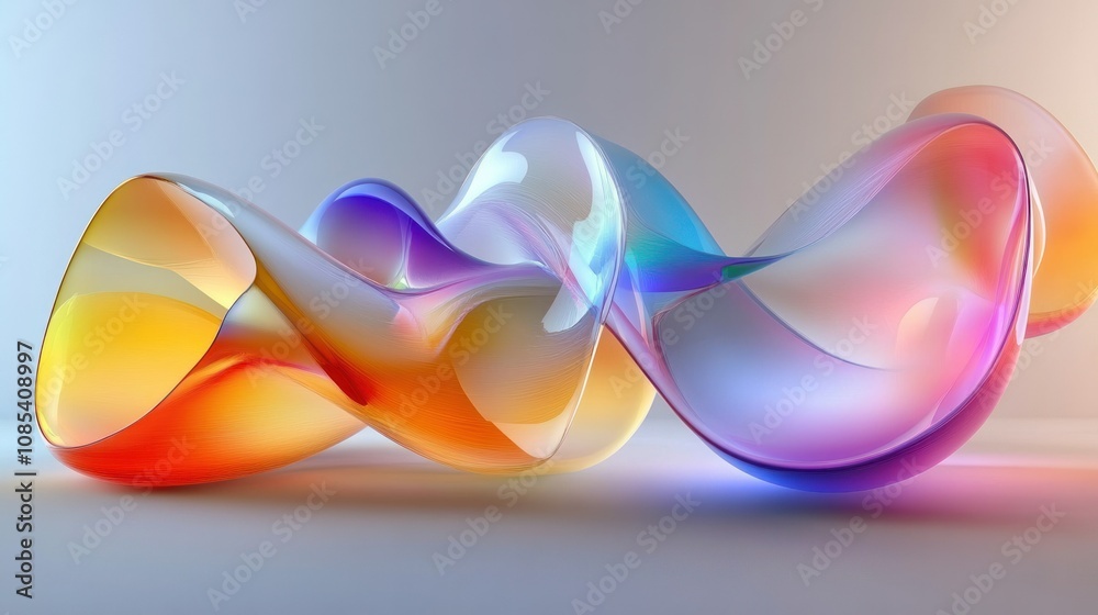 Colorful glass abstract design, with layered translucent shapes and soft lighting, rendered in 3D on a clean minimalist background Colorful glass abstract design, with layered translucent shapes and soft lighting, rendered in 3D on a clean minimalist background