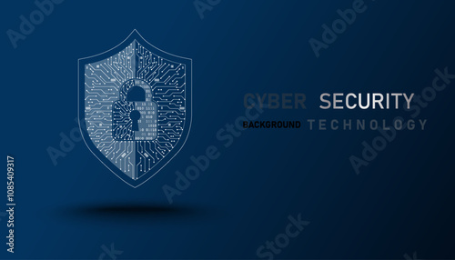 Cyber security vector background, shield lock in futuristic Concept of internet privacy and cyber protection, shield with circuit texture