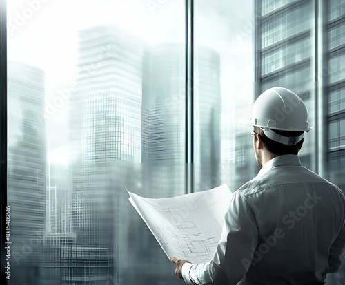 Architect,Drawings,Projectir,Builds,Technician,City of the Future,Project,
Innovations,Stecl,Megapolis,Industria,Technological,Lighting,
Engineer, Professional activity, Modern design,
helmet, photo i photo