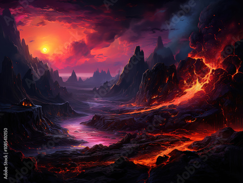 Amazing Anime style mountains landscape