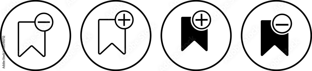 Bookmark icon set.Save and unsaved concept. Add and remove bookmark icon symbol.
