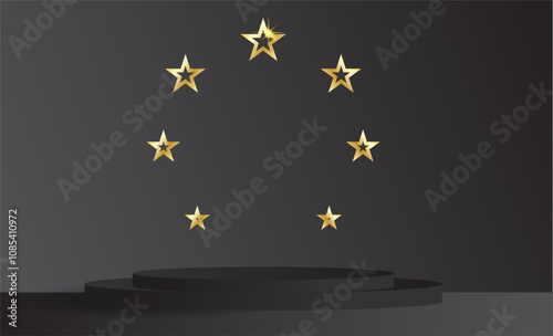Black Podium for Product Presentation with Golden Stars. Modern background mock ups for advertisement vector art