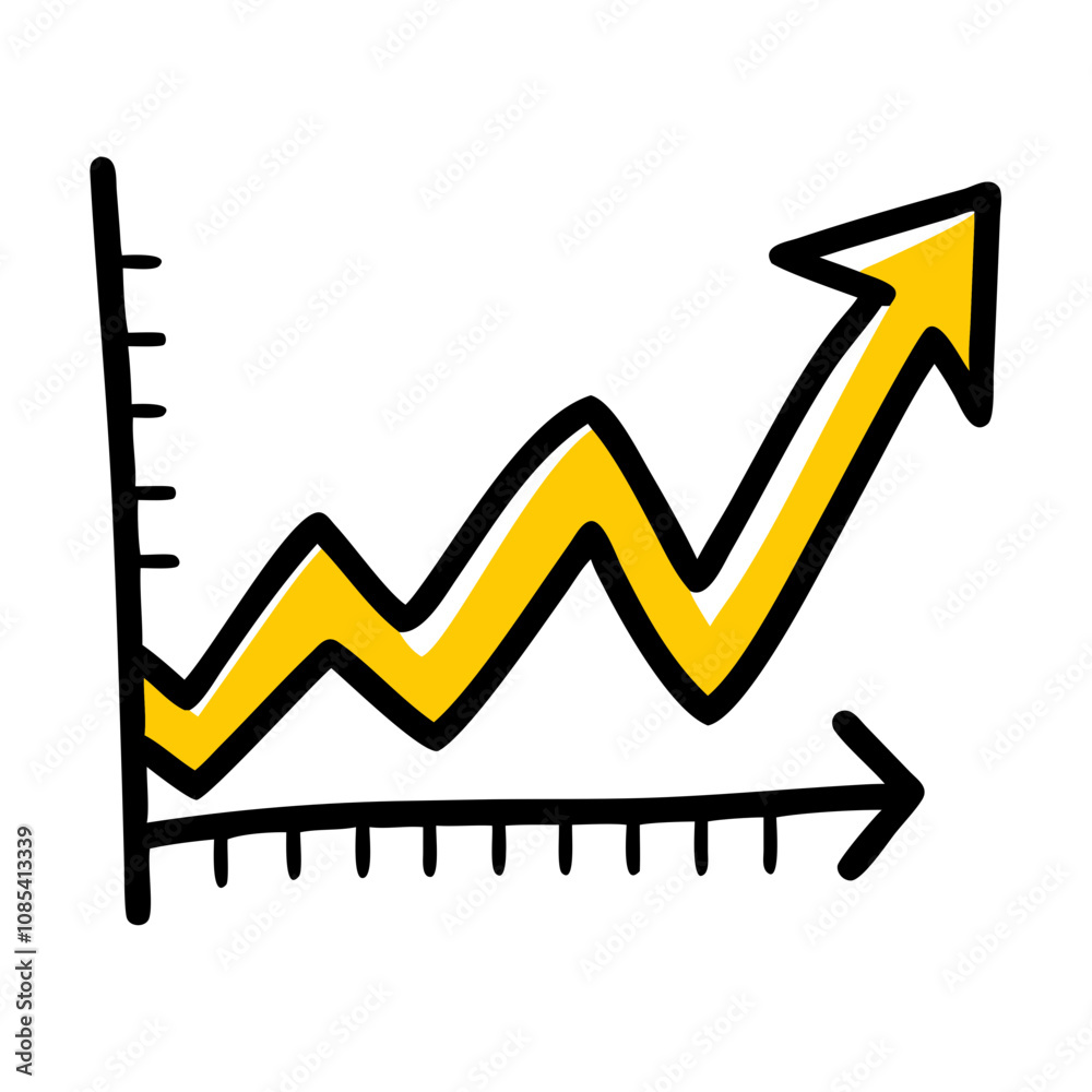 A yellow zigzag line with an upward trend is depicted on a graph A yellow zigzag line with an upward trend is depicted on a graph