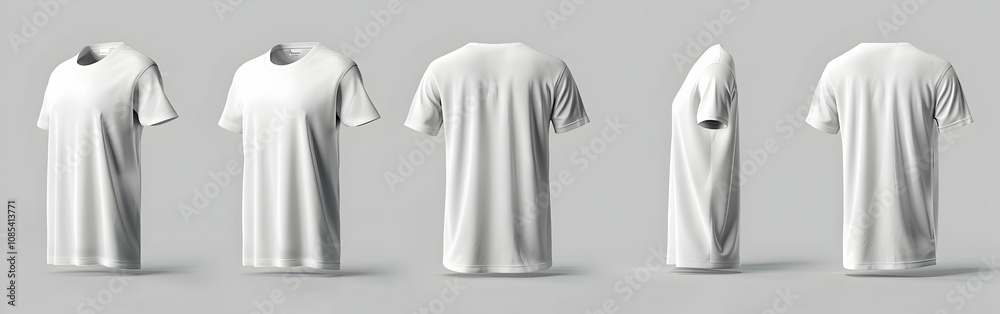 Set of white t-shirt front and back view mockups on an isolated background Set of white t-shirt front and back view mockups on an isolated background