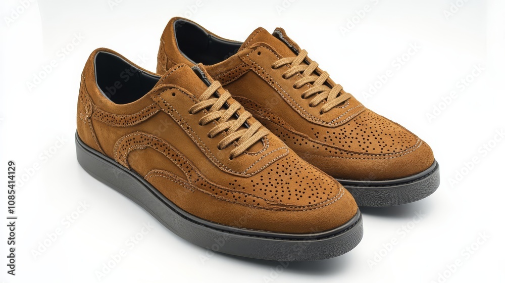 Tan Leather Brogue Sneakers: A pair of stylish tan leather brogue sneakers with a distinctive brogue pattern, perfect for a casual yet sophisticated look. Tan Leather Brogue Sneakers: A pair of stylish tan leather brogue sneakers with a distinctive brogue pattern, perfect for a casual yet sophisticated look.
