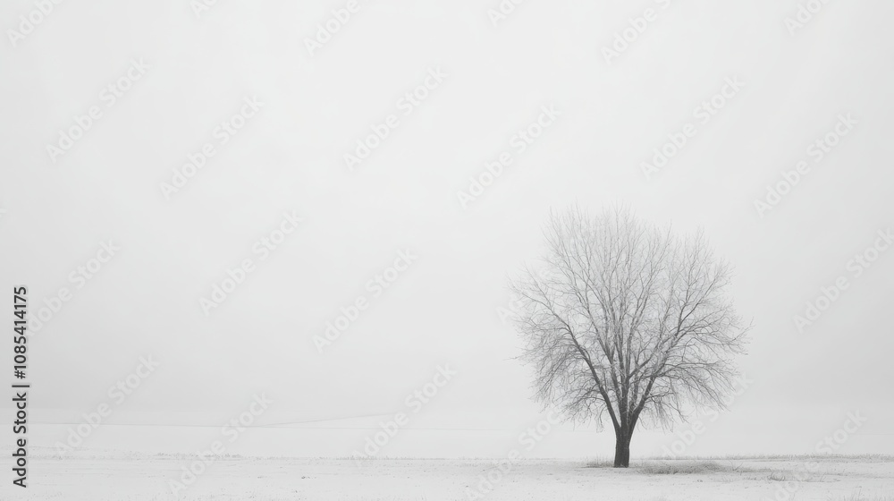 Fototapeta premium Solitary Tree in Foggy Field