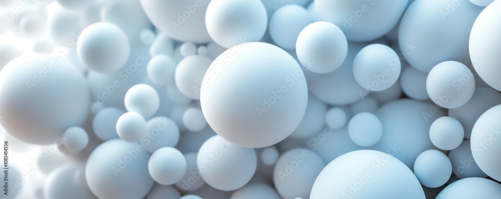 Abstract pattern of varying sized white spheres on a smooth surface Abstract pattern of varying sized white spheres on a smooth surface