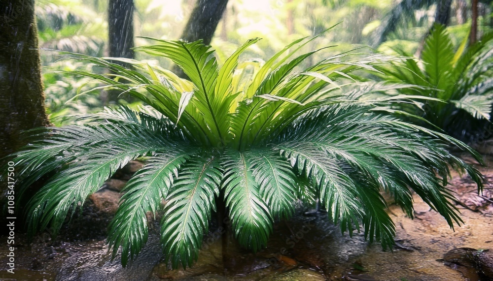 Lush Green Fern Thriving on the Rainforest Floor, a Symbol of Tropical Nature and Beauty Lush Green Fern Thriving on the Rainforest Floor, a Symbol of Tropical Nature and Beauty
