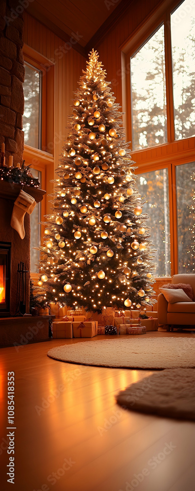 Illuminated Christmas tree in cozy living room. (1) Illuminated Christmas tree in cozy living room. (1)