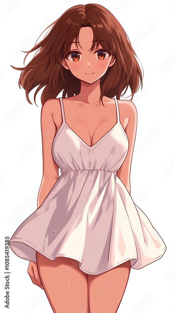 Beautiful Anime Girl in a White Dress Beautiful Anime Girl in a White Dress