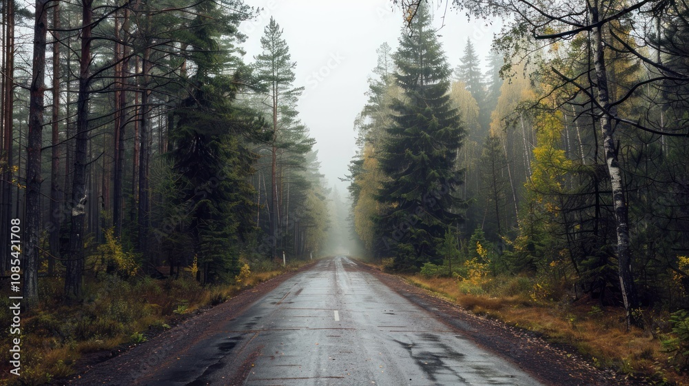 Fototapeta premium Foggy Forest Road