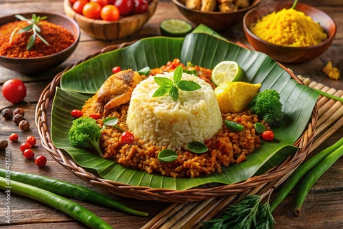 Nasi Tutug Oncom Illustration, Food Art, Copy Space photo