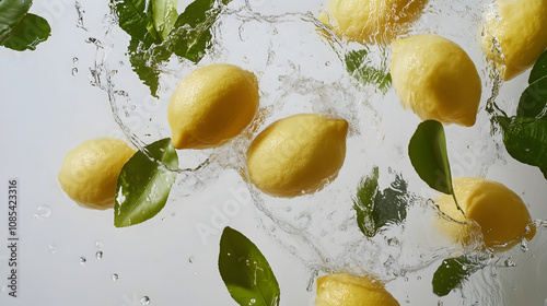 Fresh Lemons Splashing into Water