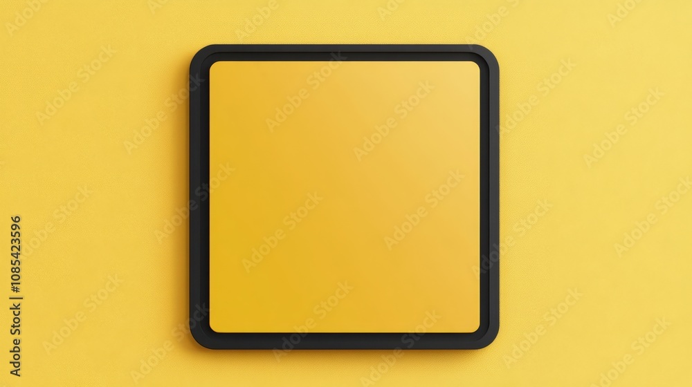 Square Frame Mockup: A simple yet stylish square frame mockup with a black border sits against a vibrant yellow background, ideal for showcasing your designs or branding. Square Frame Mockup: A simple yet stylish square frame mockup with a black border sits against a vibrant yellow background, ideal for showcasing your designs or branding.