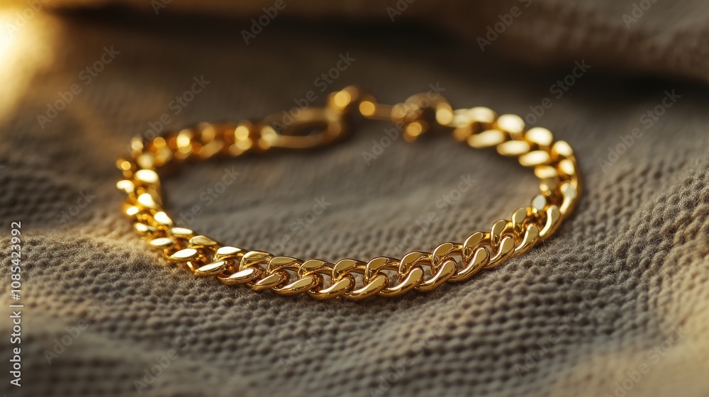 Elegant Golden Bracelet on Soft Textured Fabric, Showcasing Luxurious Jewelry Design, Perfect for Fashion and Accessory Photography and Commercial Use Elegant Golden Bracelet on Soft Textured Fabric, Showcasing Luxurious Jewelry Design, Perfect for Fashion and Accessory Photography and Commercial Use
