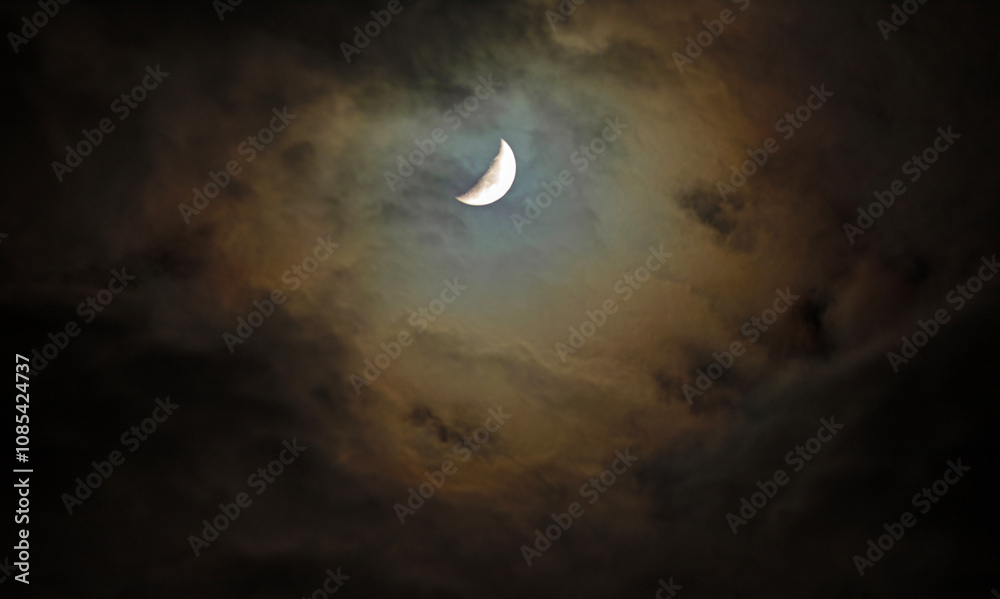 Warm glow of the moon through an opening in the clouds Warm glow of the moon through an opening in the clouds