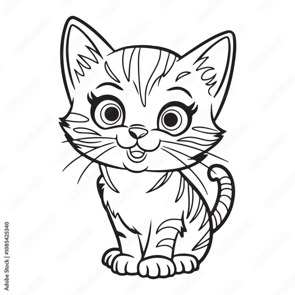 Hand-Drawn Cute Cat Coloring Page Design, Playful Cartoon Kitten Line Art for Creative Projects Hand-Drawn Cute Cat Coloring Page Design, Playful Cartoon Kitten Line Art for Creative Projects