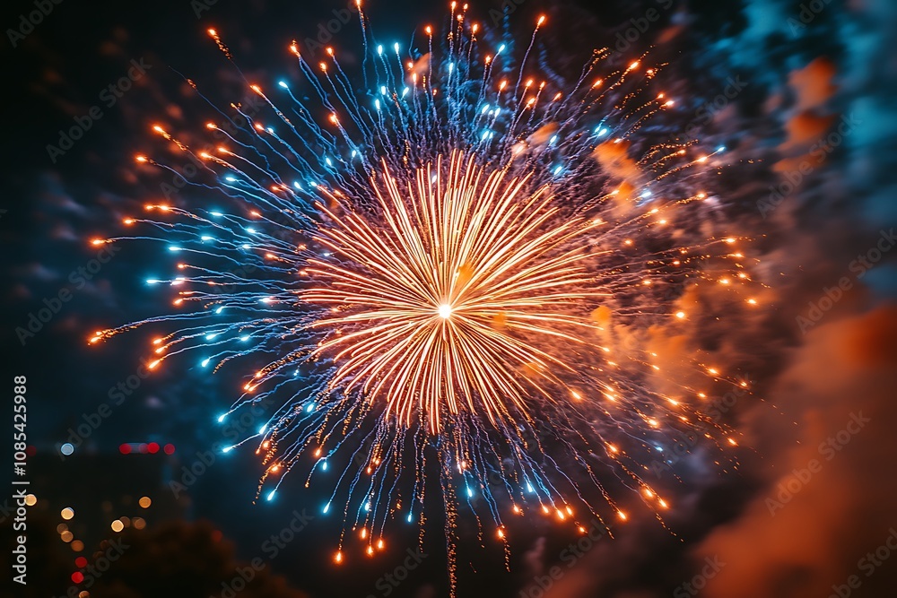 Beautiful Fireworks in the city with night mode Beautiful Fireworks in the city with night mode