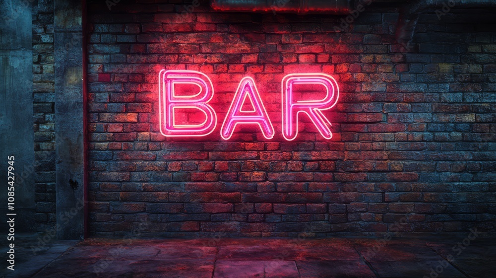 Naklejka premium Neon Bar Sign on Brick Wall 